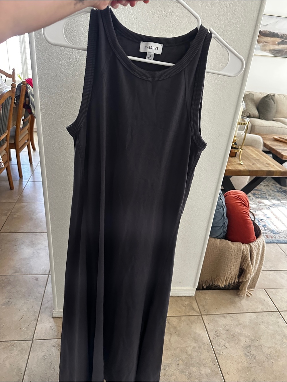 Evereve Black Rib-Trim Tank Maxi Dress